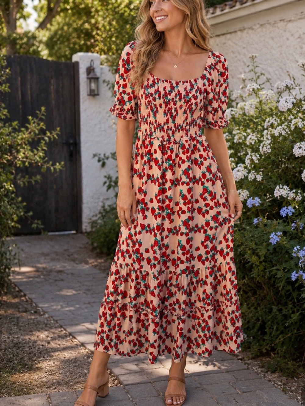 Betsey Johnson strawberry fields smocked Dress